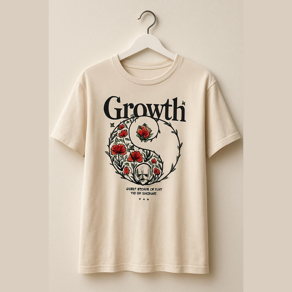 Growth Floral Yin Yang Short Sleeve Tee Cream Size 3X
